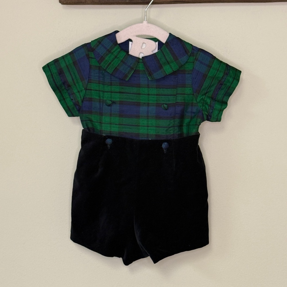 Frances Johnston: Boys Plaid / Black Holiday Short. Size 6M